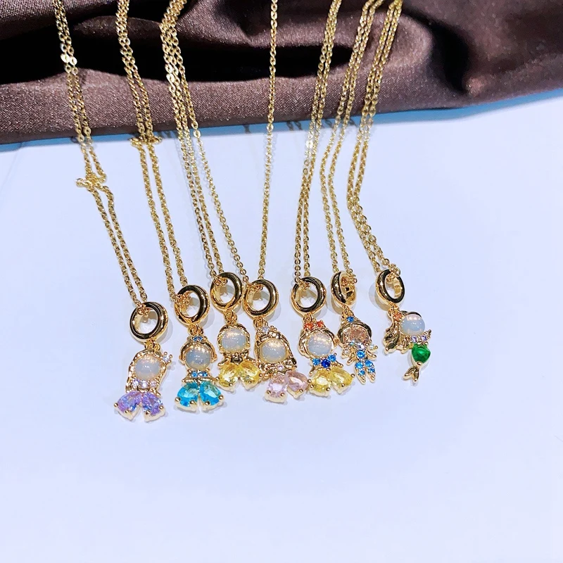 MIGGA New Fairy Tales Small Zircon Stone Princess Pendant Necklace Gold Color Adjustable Chain