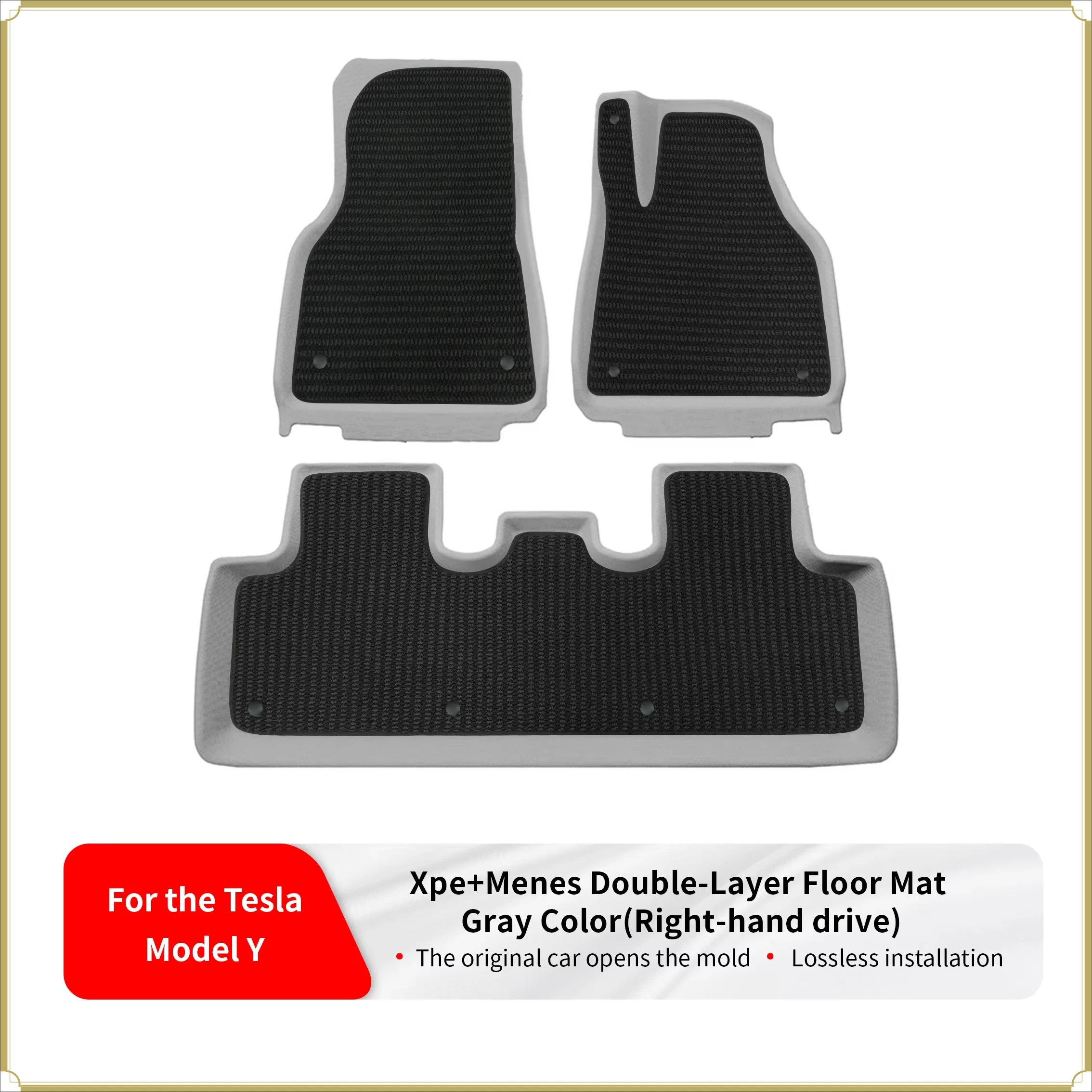 For Tesla Model Y RHD – Gray XPE Dual-Layer Mats, Removable Menis Top, Waterproof & Easy-Clean