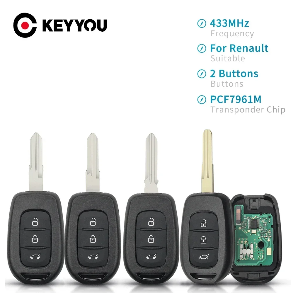 

KEYYOU For Renault Sandero Dacia Logan Lodgy Dokker Duster VAC102/HU136TE 433Mhz PCF7961M Chip Remote Car Key Fob 3 Buttons