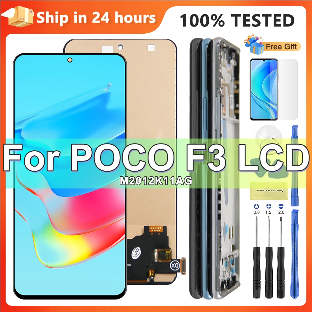 TFT Poco F3 Display Screen, for Xiaomi Poco F3 M2012K11AG LCD Display Touch Screen Digitizer with Frame Replacement 100% Tested