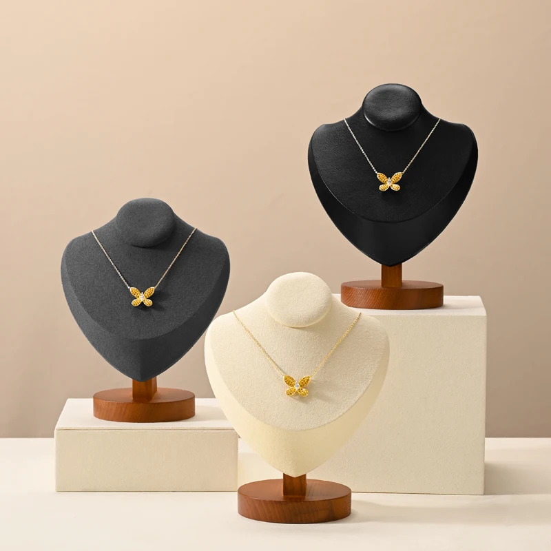 Oirlv Wooden Mannequin Bust Necklace Display Stand Portrait Model Neck Pendant Jewelry Storage Rack Holder Window Showcase Props