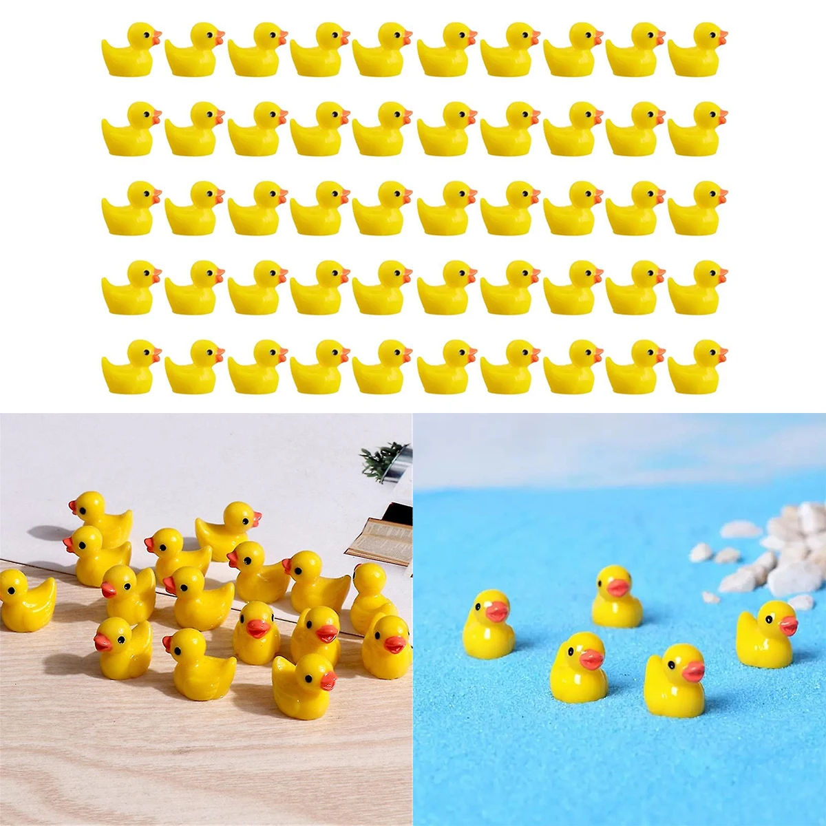 50Pcs Mini Cute Resin Ducks, Tiny Duck Figures Ornament, Lovely Black-Eyed Small Resin Plastic Ducks, Miniature Yellow Ducks,