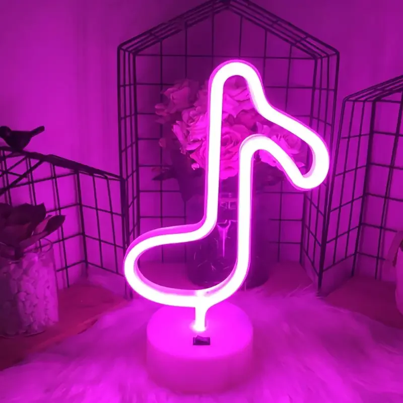 Neon Music Note LED Light Sign with Holder Base, Battery or USB Powered LED Neon Lights Palm Tree Design for Home Decor 018