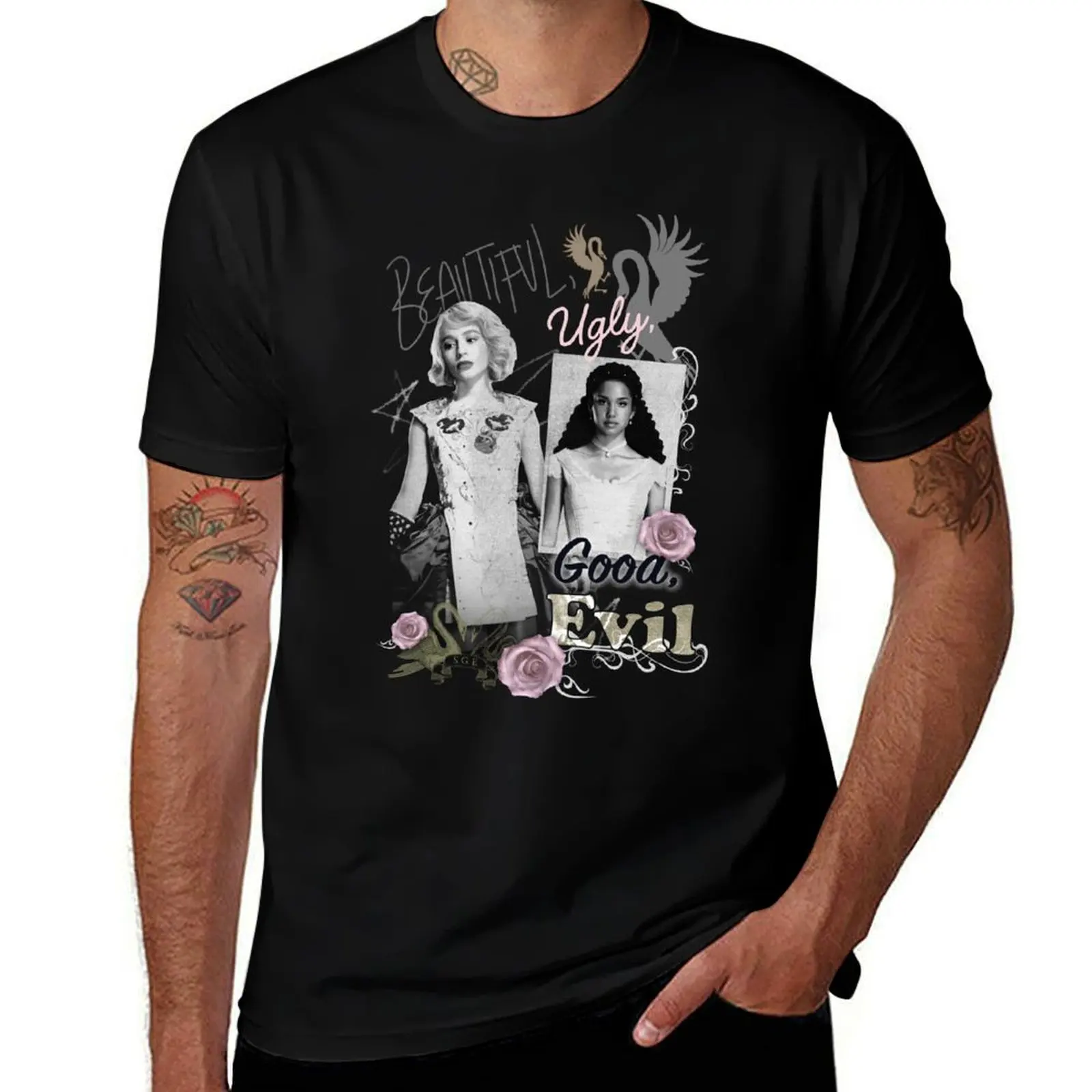 The School for Good and Evil Sophie & Agatha Dark Floral Yearbook Collage T-Shirt man t shirt heavy weight t shirts for men