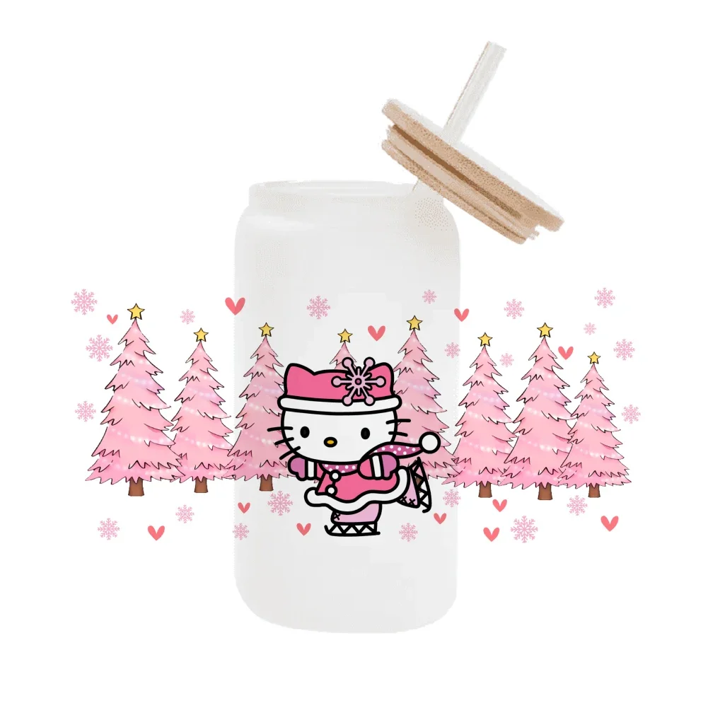 Christmas Hello Kitty New Halloween Pumpkin Head Cartoon UV DTF Cup Mug Wraps Sticker DIY 3D Deca For 16oz Libbey Glass