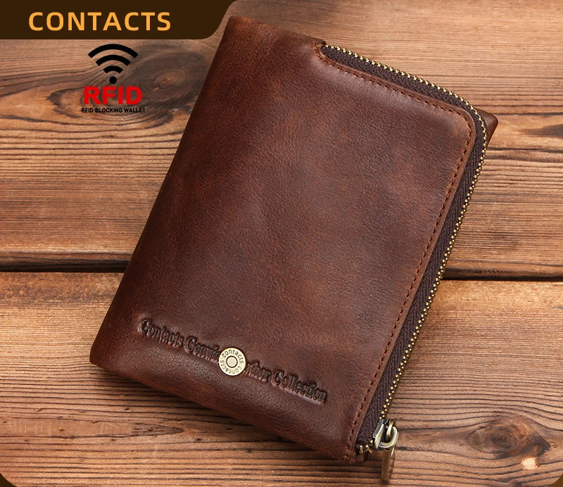 

Мужской кошелек из воловьей кожи с защитой от кражи RFID, европейский и американский держатель для карт на молнии, квадратный кошелек