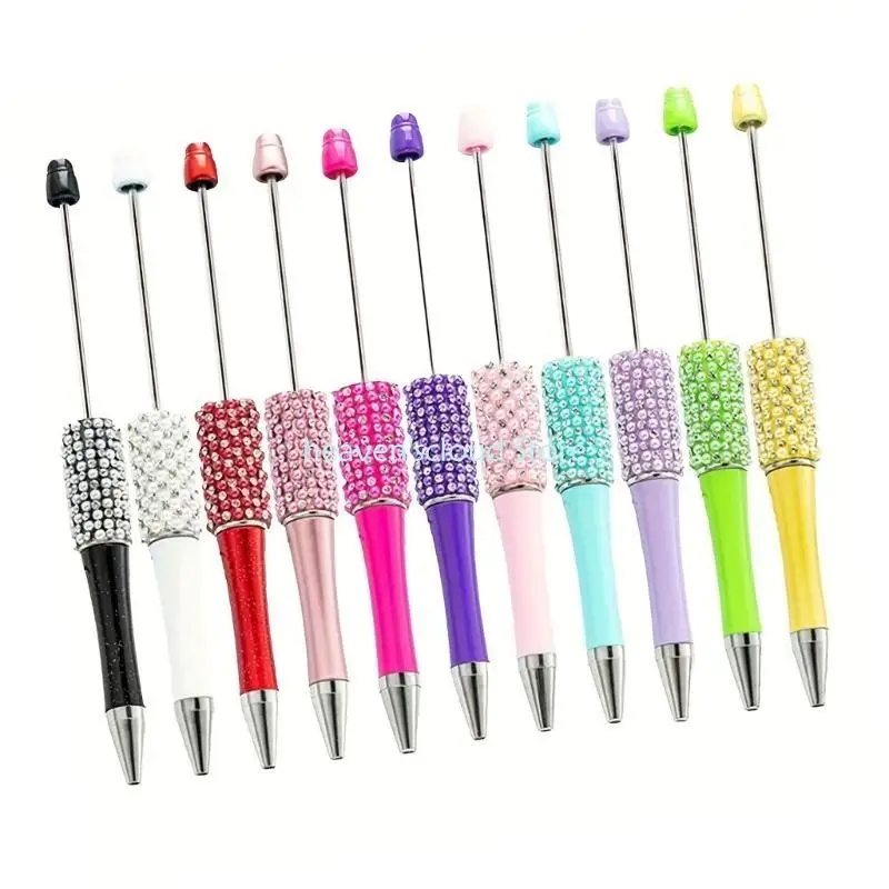 

Y88B 11 Pcs Rhinestones Beadable Pen Smooth Writing Pen DIY Bead Pen Beadable Ballpoint Pen Novelty Pen Stationery Supplies
