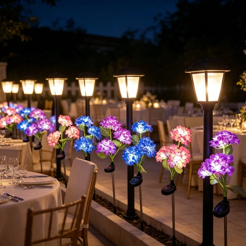 

3Head Hydrangea Rose Flower LED Solar Lawn Lamps Outdoor Garden Light for Garden Vegetable Patch Patio Country House Decoration