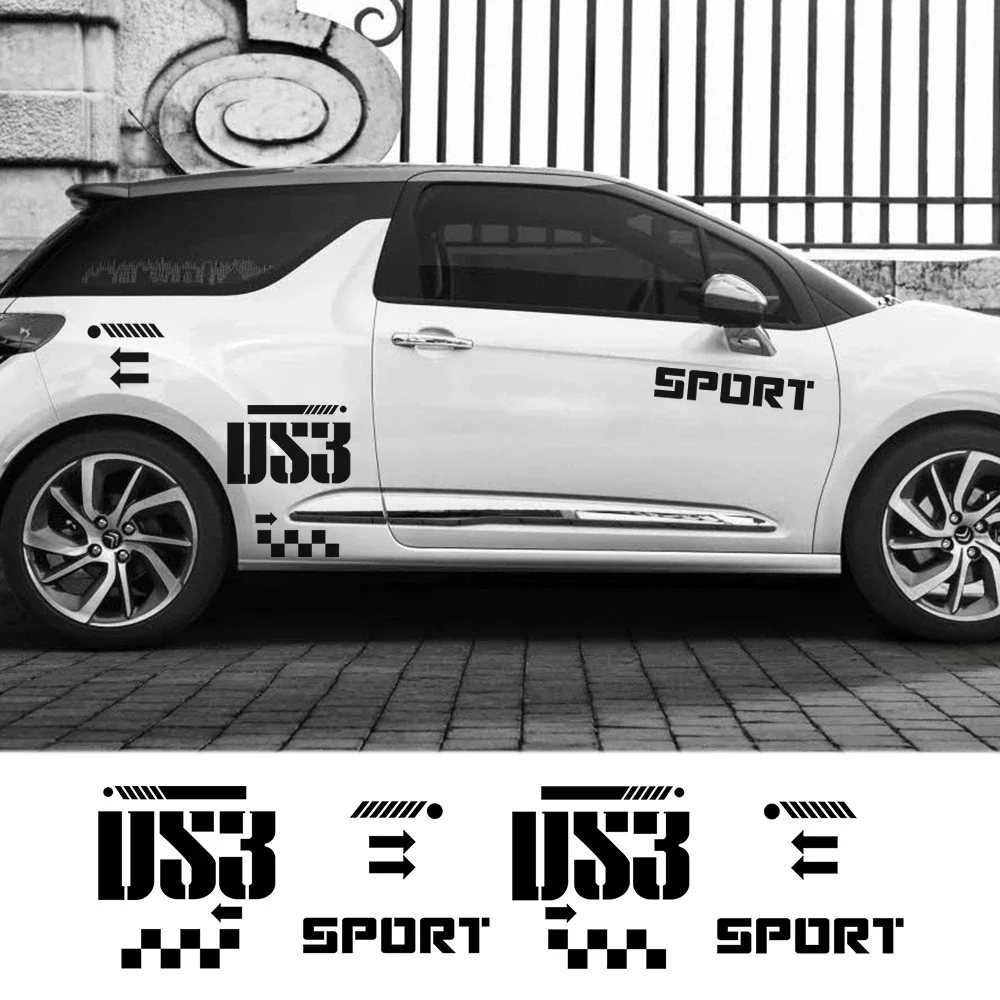 8PCS Racing Car Body Decor Stickers Graphics Vinyl Decal For Citroen DS3 Auto Door Side Sport Styling Decoration Car Accessories