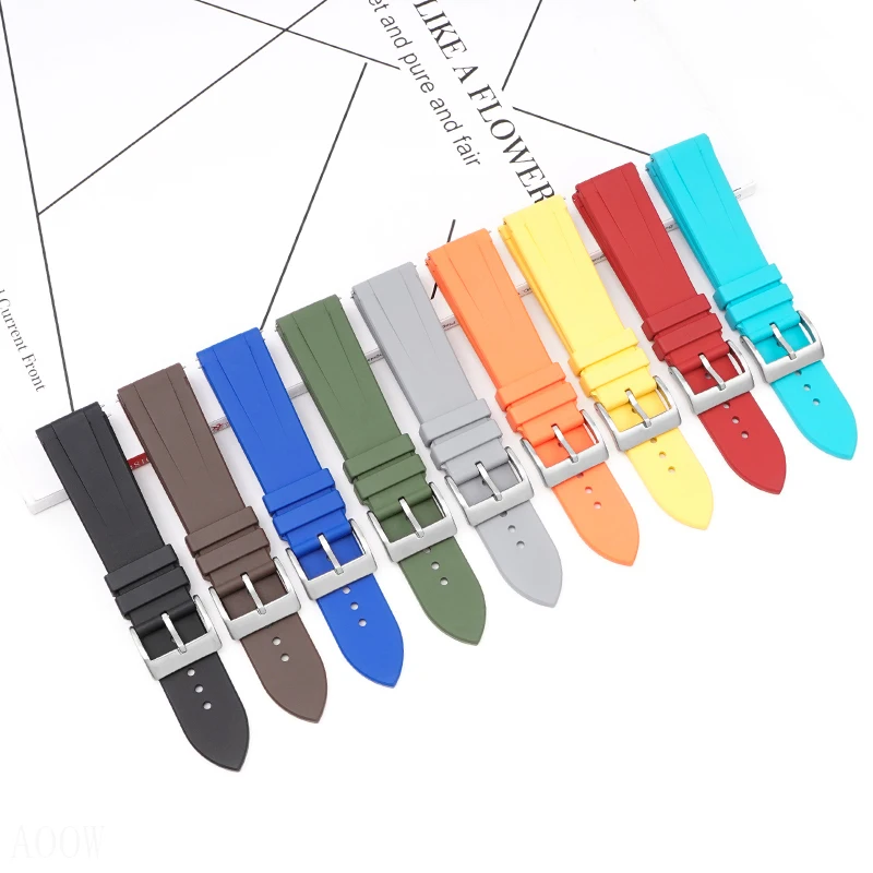 Fluoro Rubber Strap Sport Waterproof Stainless Steel Buckle Quick Release FKM Replace Watch Band Belt for Men Women 20mm 22mm