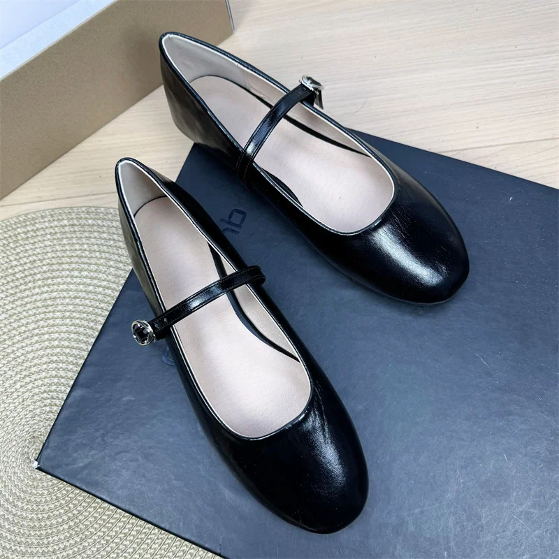 2025 Spring New Mary Jane Women Fashion Casual Leather Shoes Solid Buckle Strap Shallow Flats for Woman Comfortable Purple