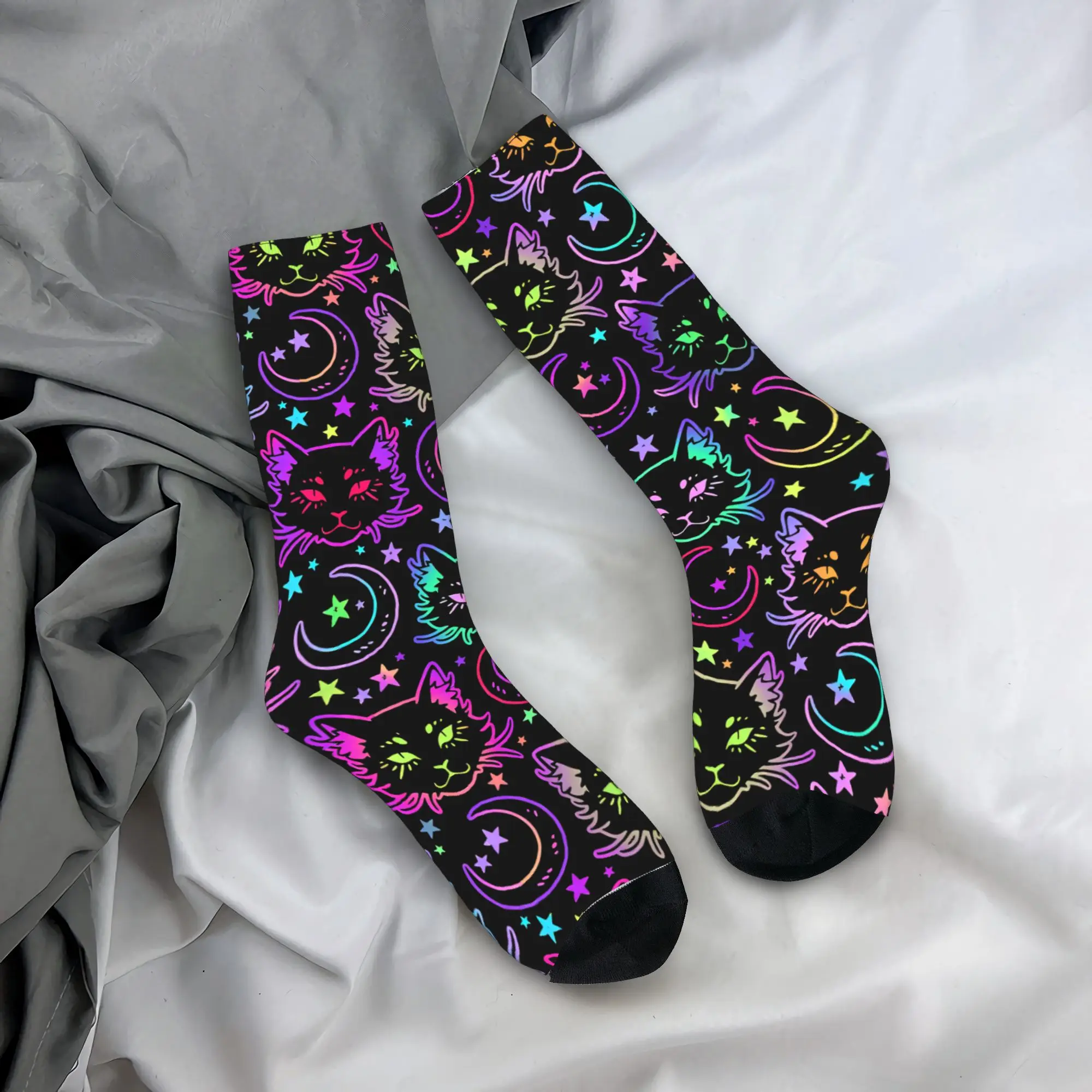 

Neon Raver Cats Printed Stockings Trendy Socks Men Soft Socks Winter Running Custom Anti Skid Socks Birthday Gift