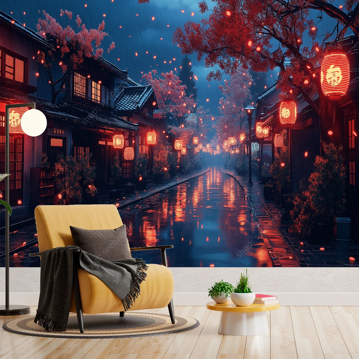Anime Japan House and Street Tapestry Wall Hanging for Hippie Boho Aesthetic Room Decor Psychedelic Home Wall Decor Yoga Mat