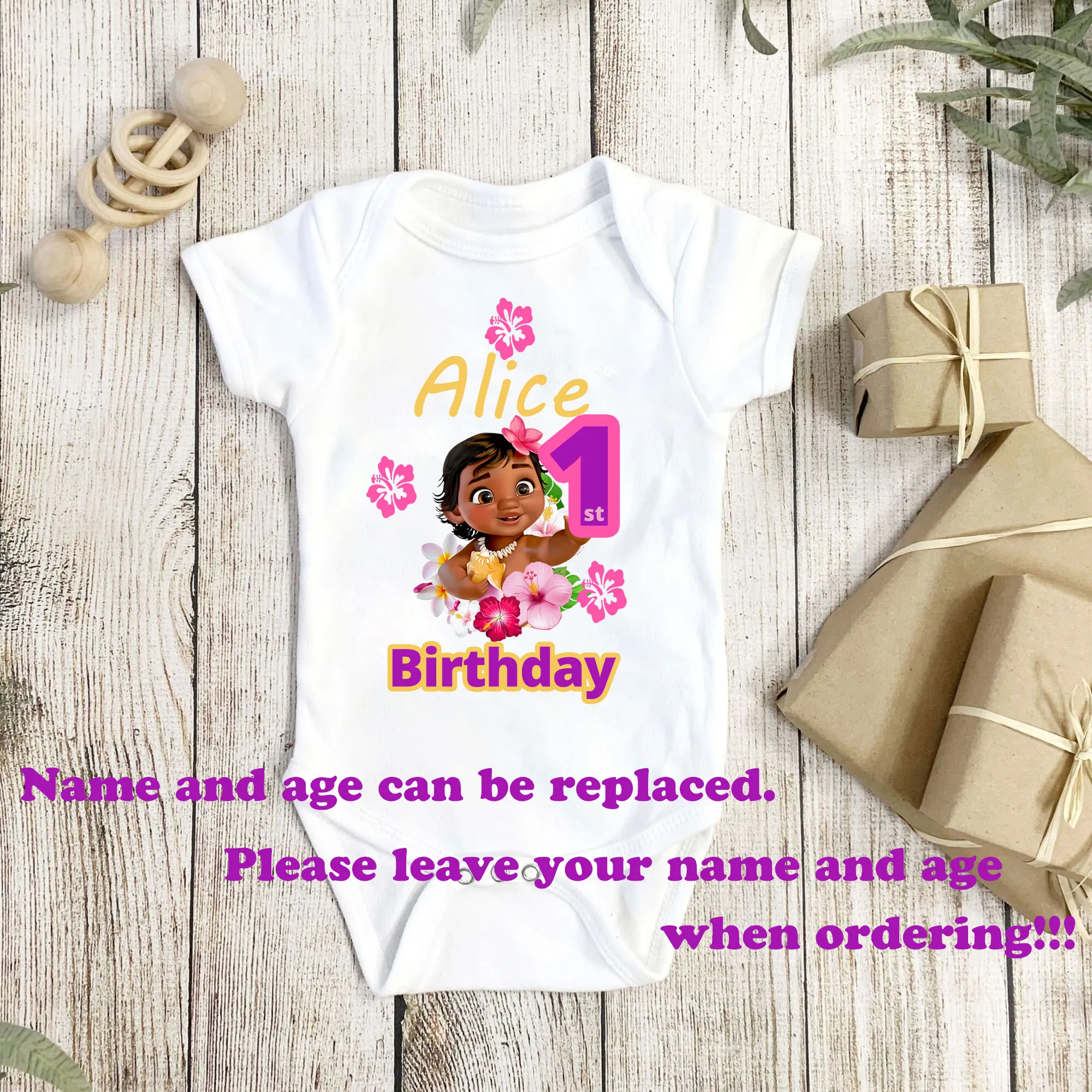 Personalized Customization Disney Princess Moana Birthday Name And Age Iron on Transfer Thermal Stickers on Clothes