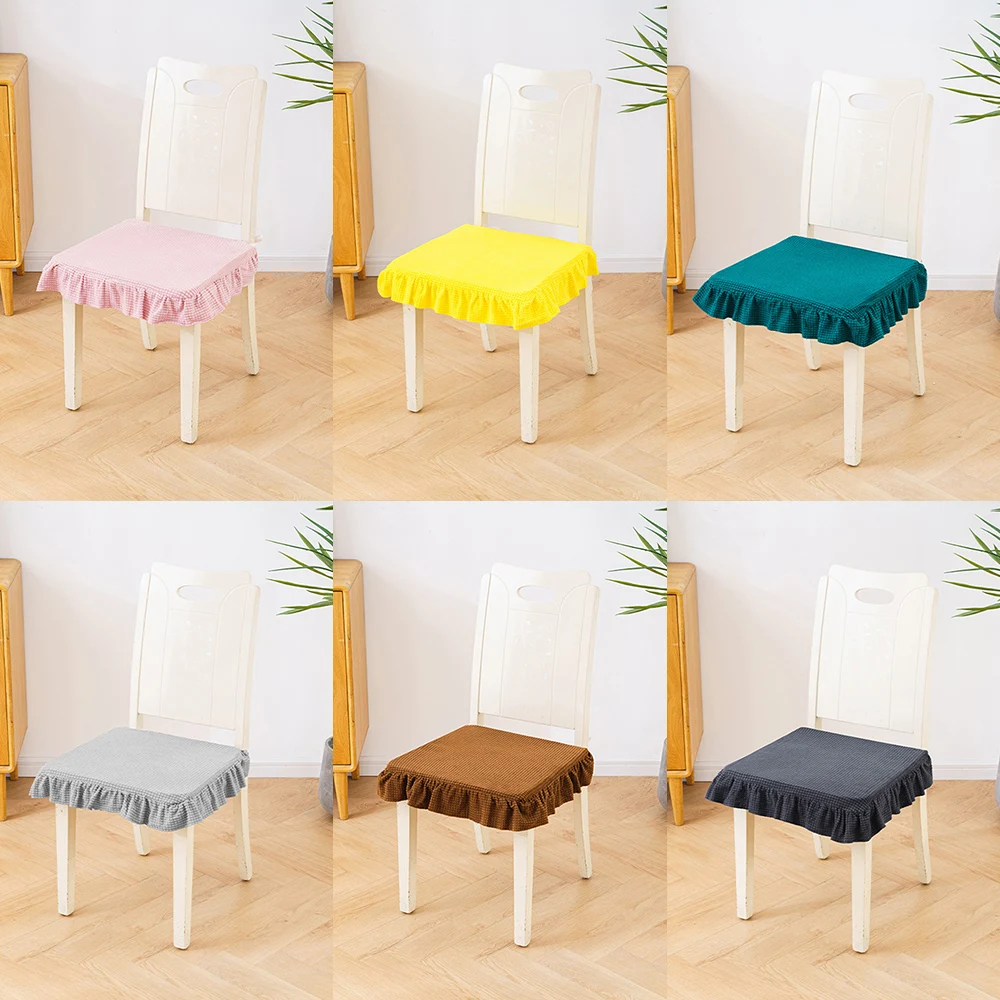 Anti Slip Dining Chair Cover Dust-proof Fleece Cushion Seat Cover Wear-resistant Non Slip Elastic Solid Color Home Decoration