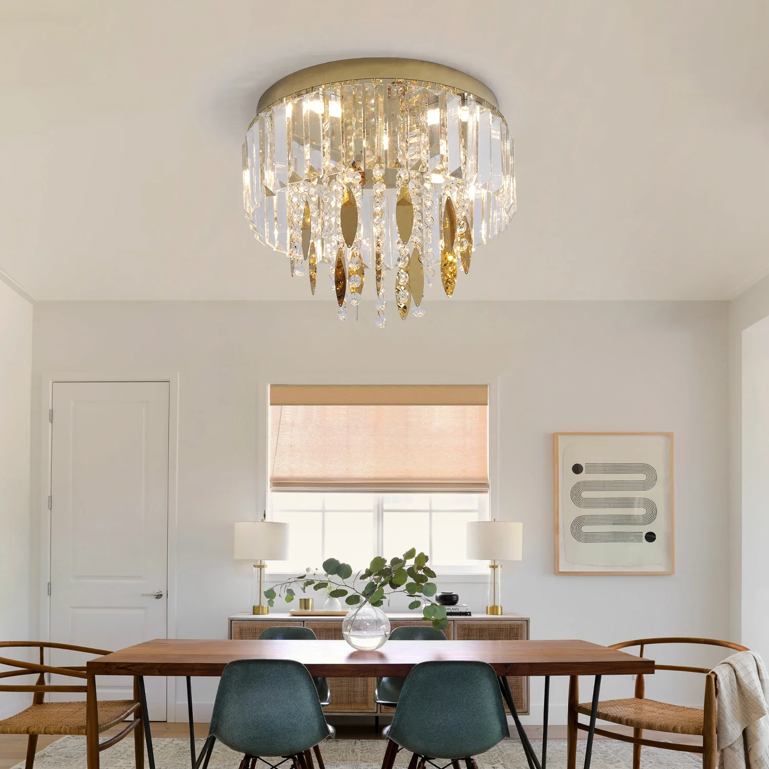 أضواء السقف الكريستال ثريا ذهبية الحديثة الفاخرة Led مصباح السقف غرفة المعيشة غرفة نوم الطعام إضاءة ديكورية المنزل