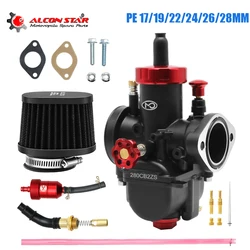 Alconstar 2/4T Carburetor PWK PE17 19 22 24 26 28mm Flange Motorcycle Engine With Carb Jets set Motorcycle Dirt Bike Cub Scooter