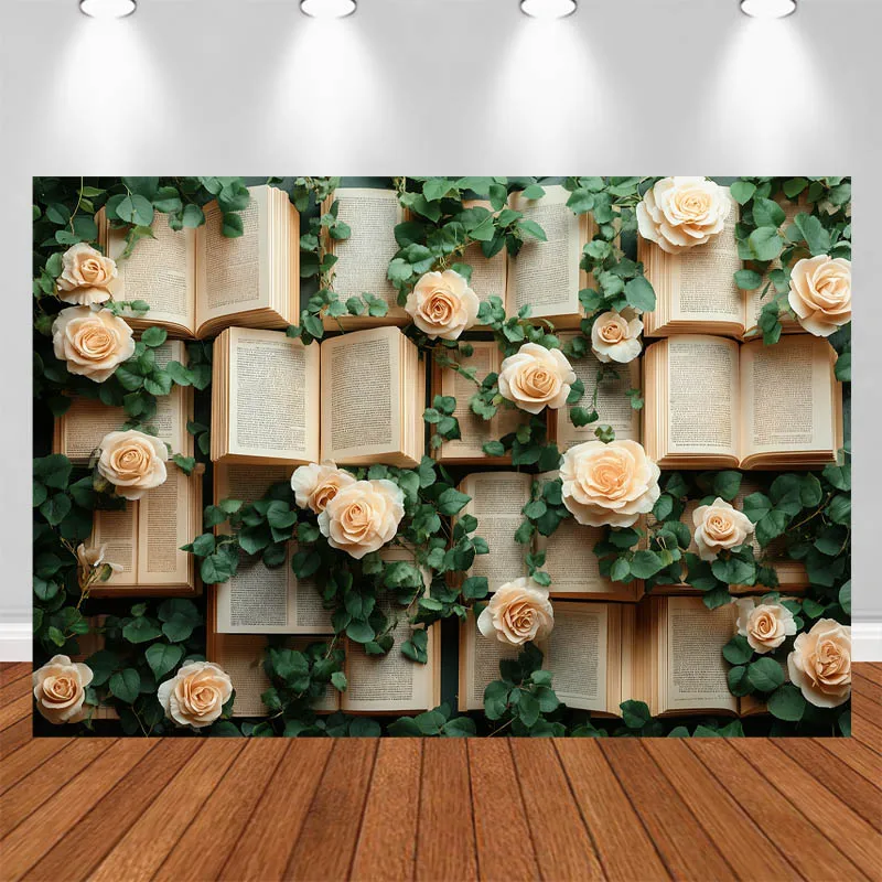 LS Photography background Book Flowers Green Leaves Decor Adult Kids Portrait Photo Backdrop Studio