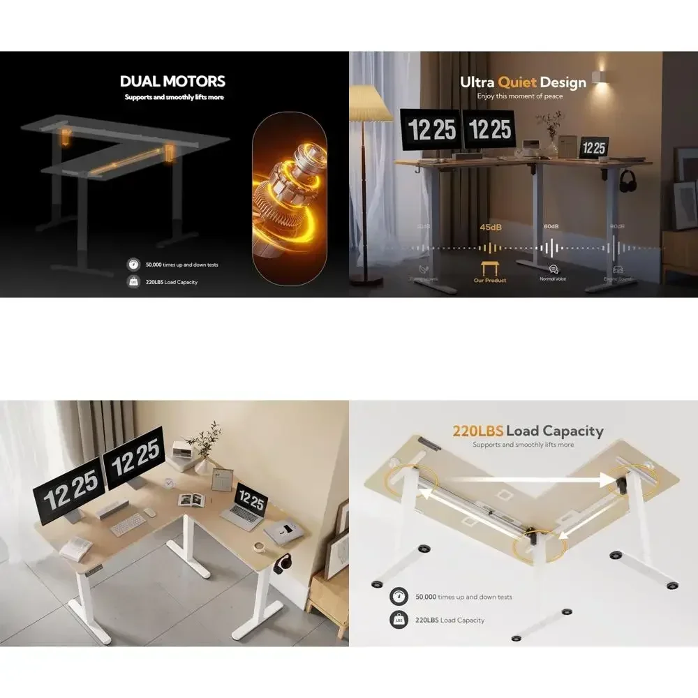 

Горячая распродажа: электрический угловой стол с двумя моторами, регулируемый по высоте, 63x55 дюймов, с бесшовным переходом