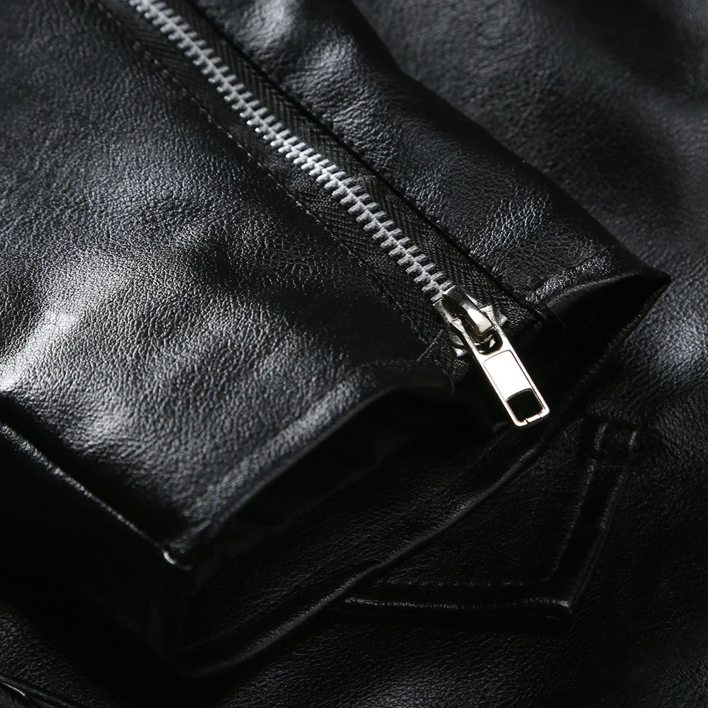 سترة رجالي من جلد البولي يوريثان للخريف والشتاء مع ياقة طية صدر السترة تتميز بأكمام طويلة للعمل غير الرسمي والدراجات النارية #2