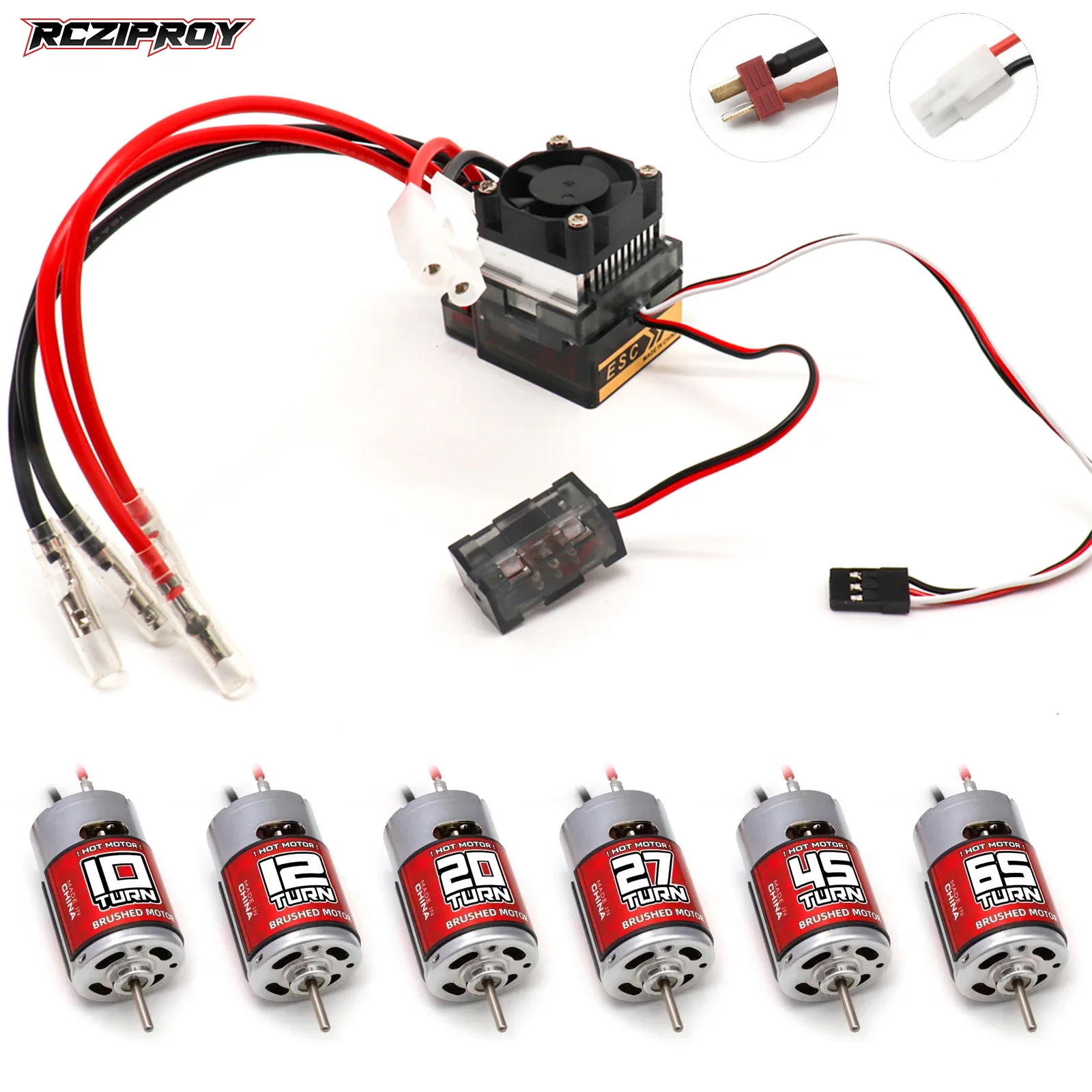 

RC 550 Brushed Motor 10T-65T ESC 320A Speed Control Combo Set Hill Climb Drift Racing Waterproof for 1/10 RC Cralwer Car/Boat