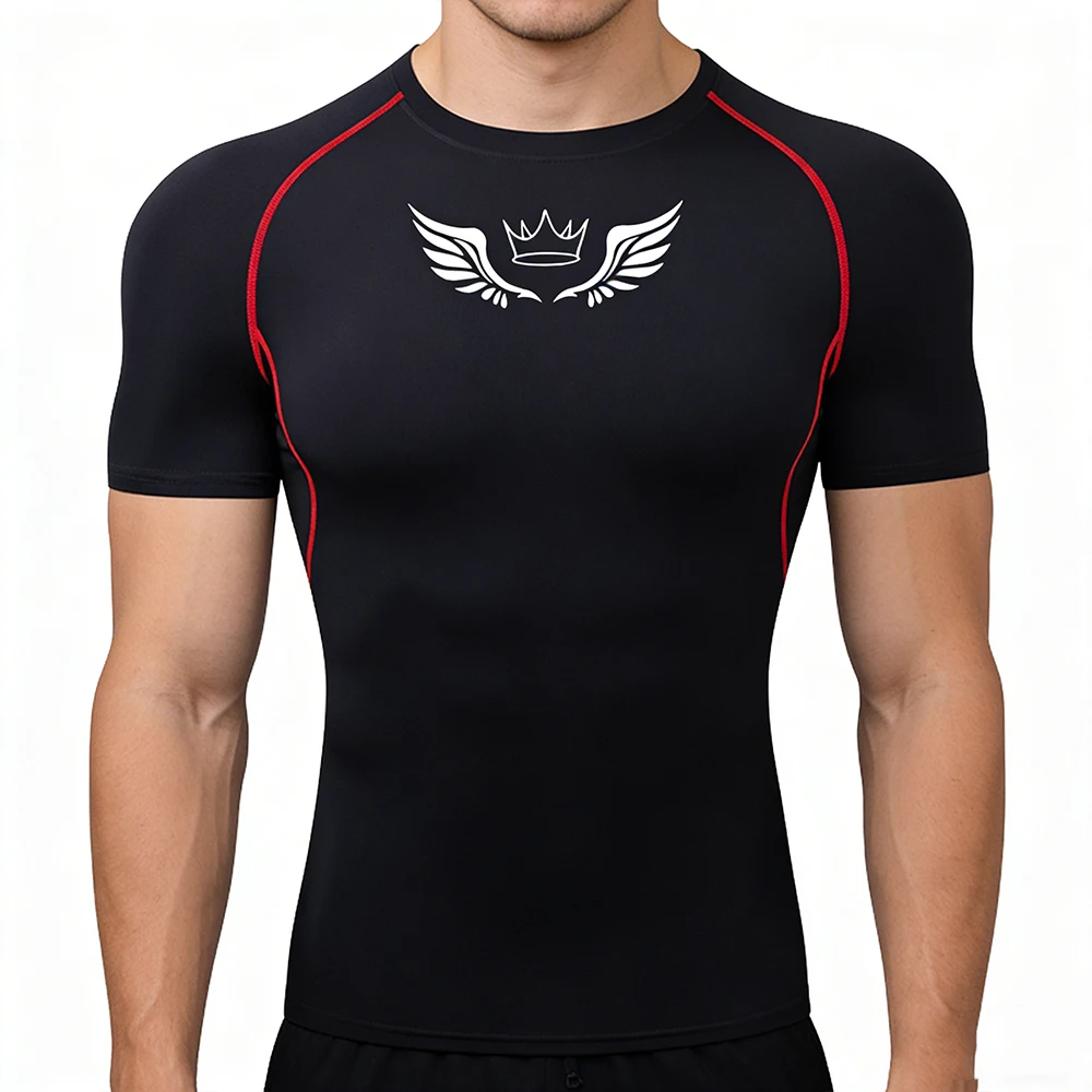 Men's Fitness Quick Dry Compression T-Shirts Multi-Color Options Outdoor Casual Athletic Short Crown and wings Graphic Print