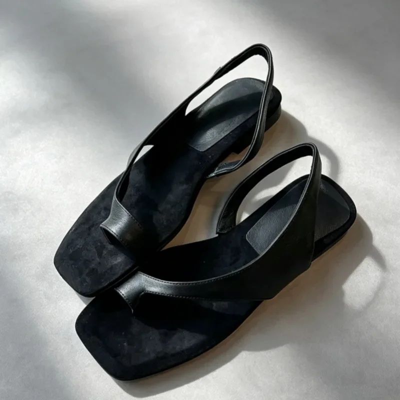 2026Women Flat Sandals Casual Soft Leather Suede Square Clip Toe Summer Shoes for Women Beach Party Daily Wear Sandalias Mujer - view 3