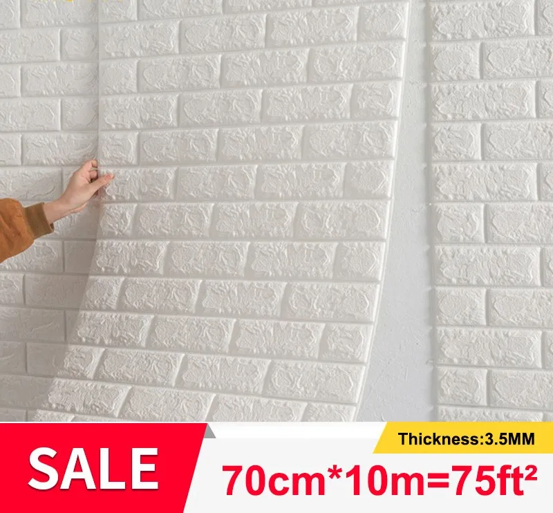 

10m 3D Self-Adhesive Wallpaper Continuous Waterproof Brick Wall Stickers Living Room Bedroom Children's Room Home Decor