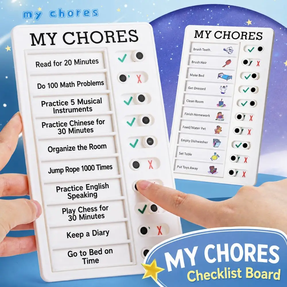 Portable Plastic Chore Chart Reusable Erasable My Chores Checklist Board Sliding Type To Do List Board Home Study