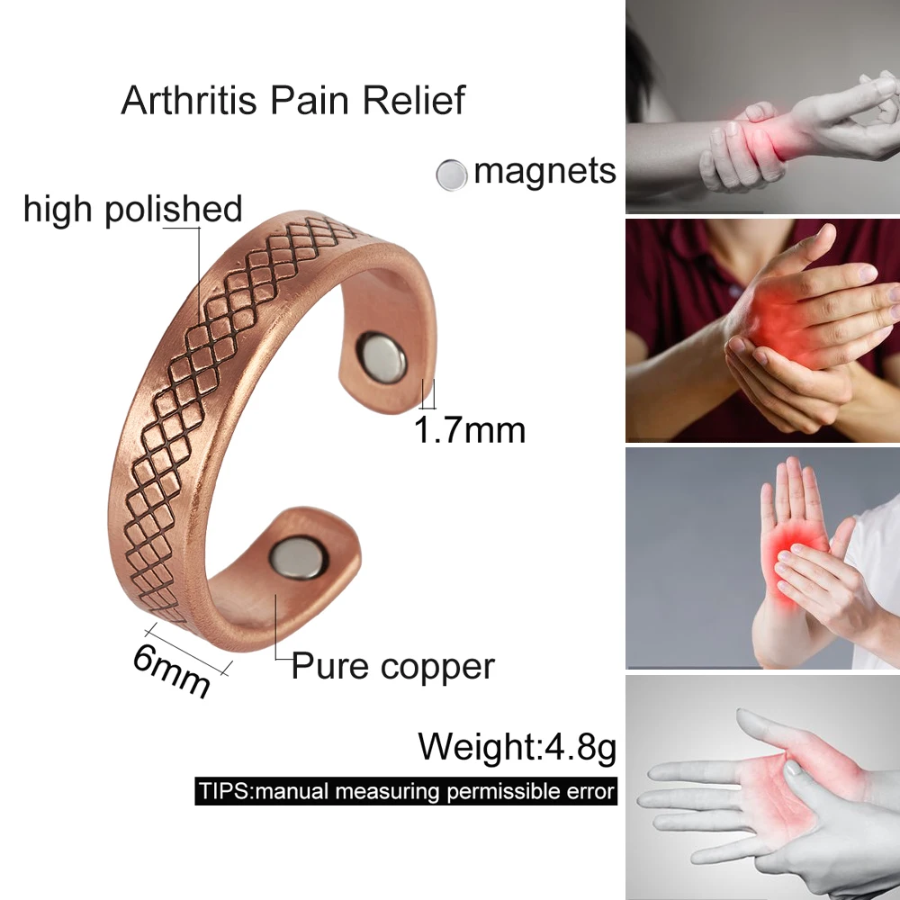 Vinterly Pure Copper Rings Men Women Magnetic 6mm Adjustable Open Cuff Finger High Magnets Health Energy Resizable Jewelry