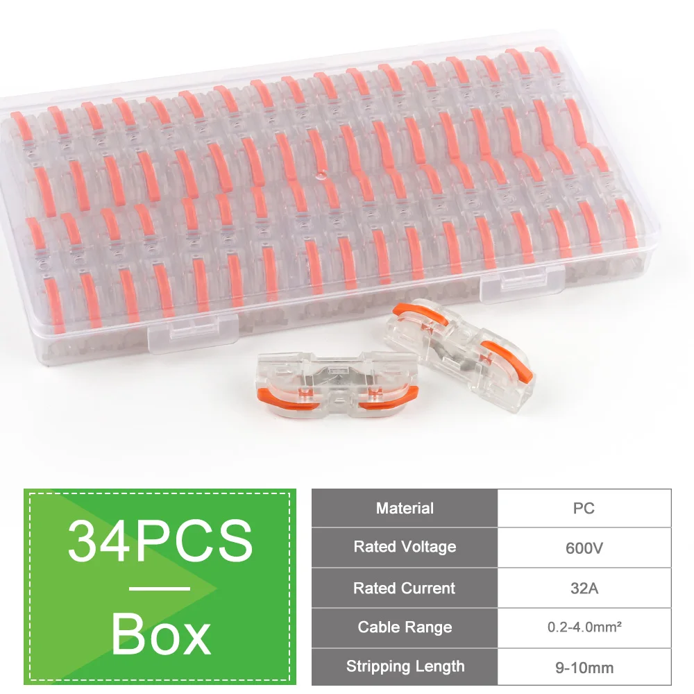 34PCS Boxed Lever Quick Home Draadconnectoren Terminals Dirigent Spliceable Butt Bedradingsblok Herbruikbare elektrische connectoren