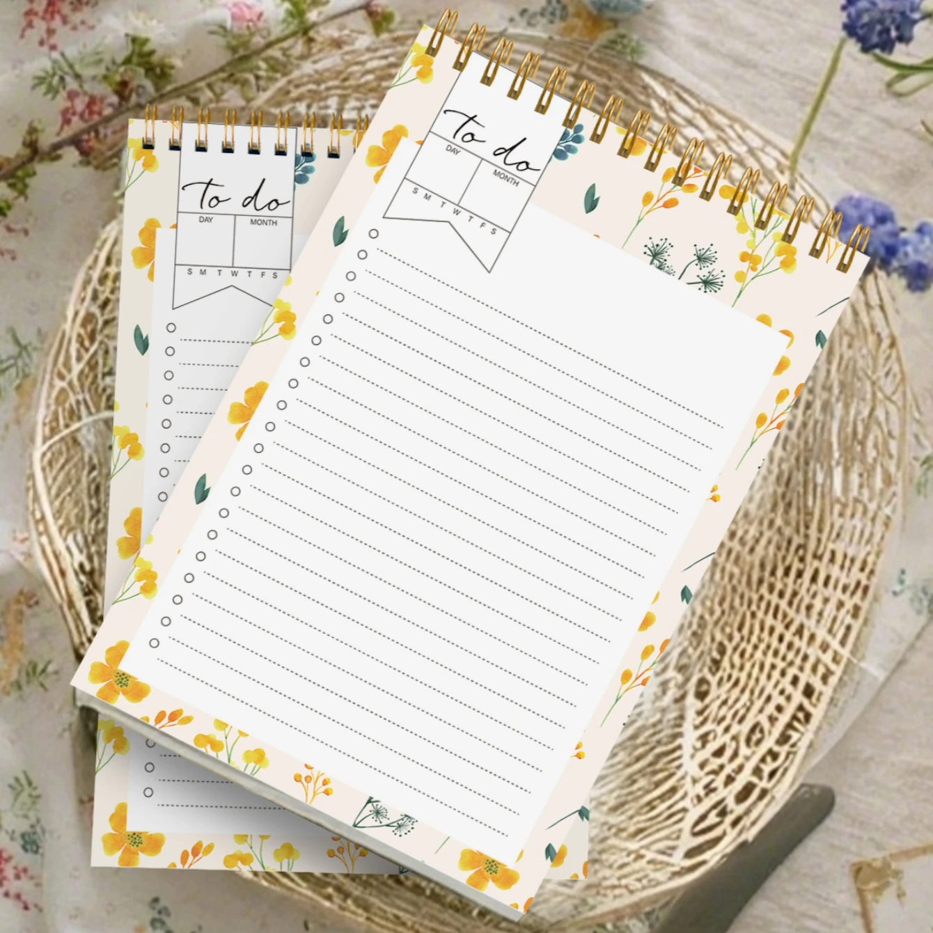 A5 Floral To-Do List Notepad with Schedule, Grocery Lists, Goal Tracking, Lightweight and Portable, Minimalist Tear-Off Design