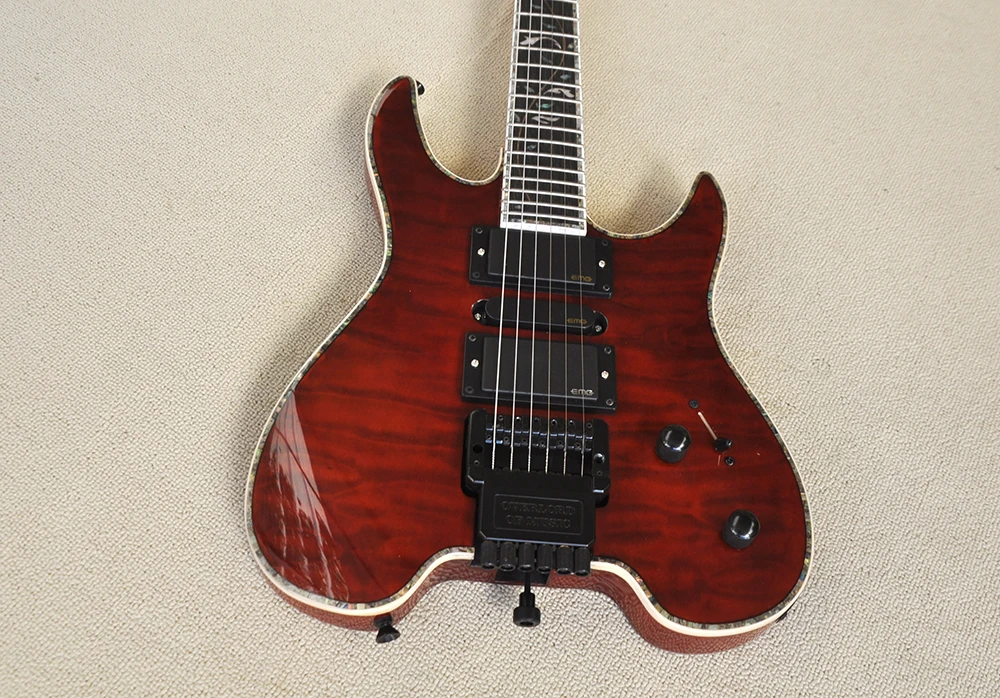 6 Strings Red Headless Electric Guitar with Tremolo Bar,24 Frets,Rosewood Fretboard