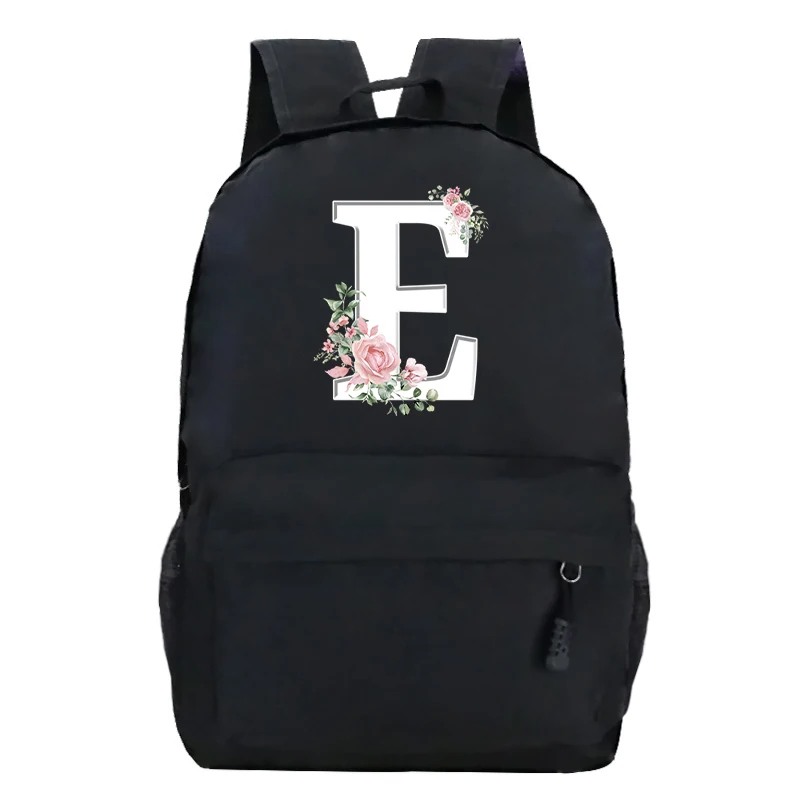 College Student Ladies Pink Floral Alphabet White Print Backpack Women Flower Harajuku SchoolBags Female Rose Letter Shoulder Bag