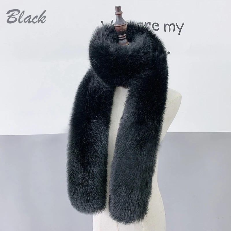 Faux Fur Scarf With Faux Leather Collar Women Imitation Fur Fox Hair Shawl Women's Long Thicker Warm Winter Scarf