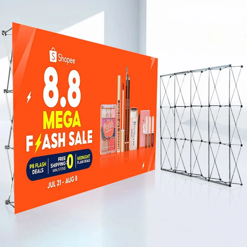 Portable Tension Fabric Pop up Display Straight Backdrop Wall Banner Stand for Advertising for Trade Shows Exhibitions