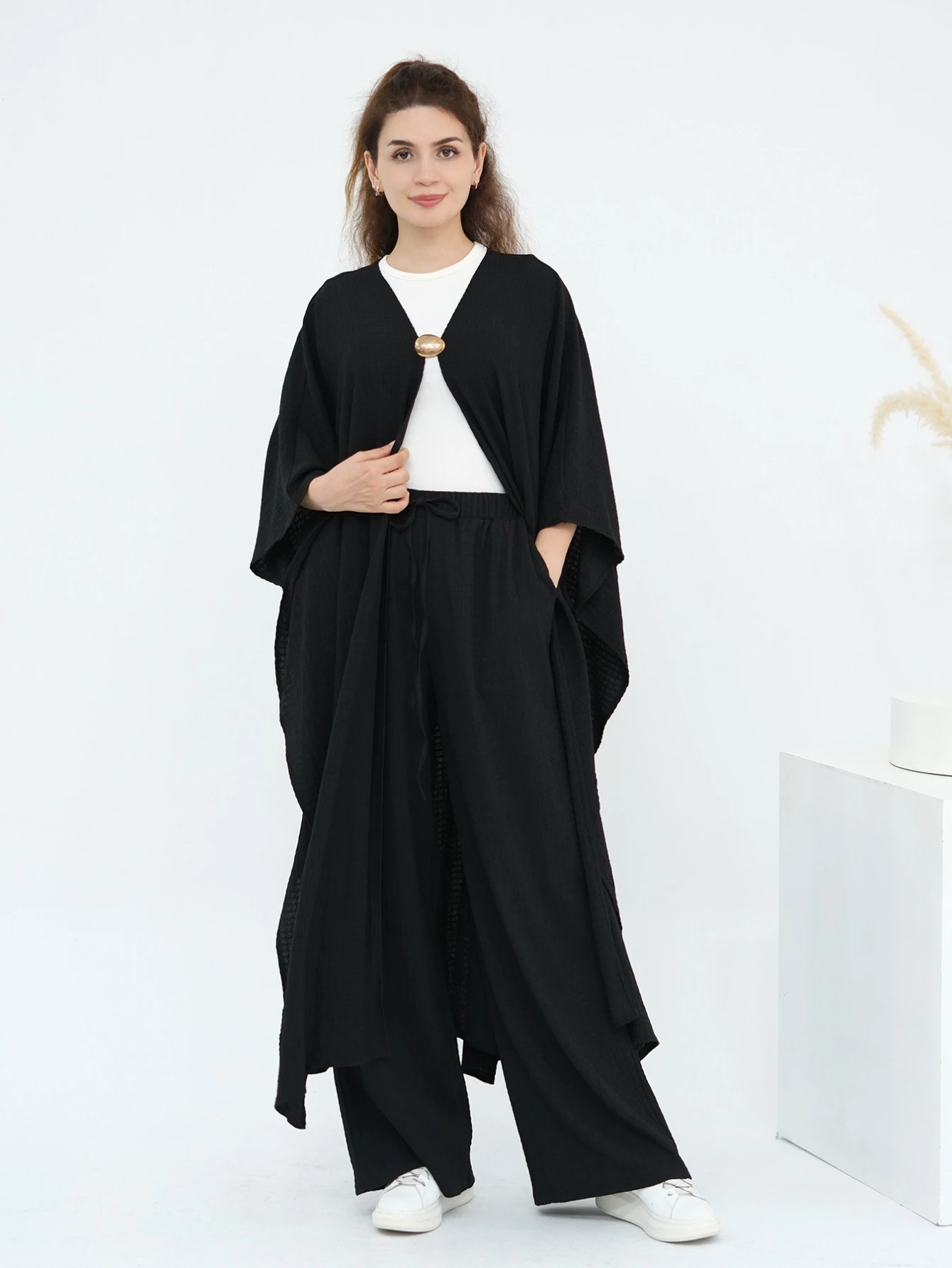

Eid Abaya Cardigan Wide Leg Pant Women Muslim 2 Piece Set Dubai Vestidos Largos Kaftan Arab Robe Party Caftan Jalabiya Ramadan