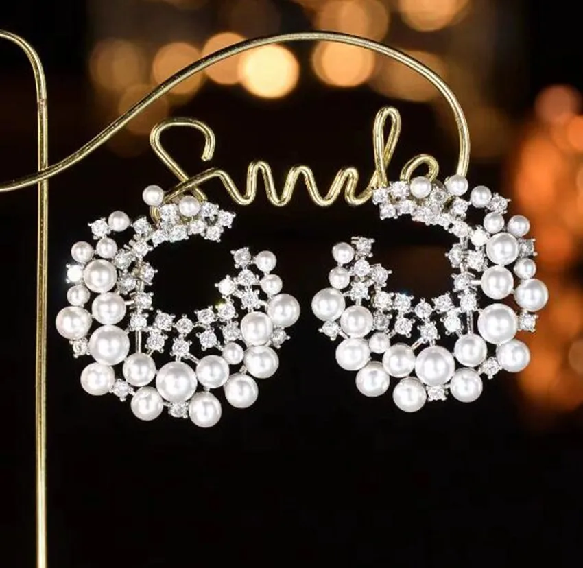 

Silver Plated Pearl irregular round C Earrings Women Light luxury Retro High-end Zircon Earrings Autumn Winter Christmas Hallowe