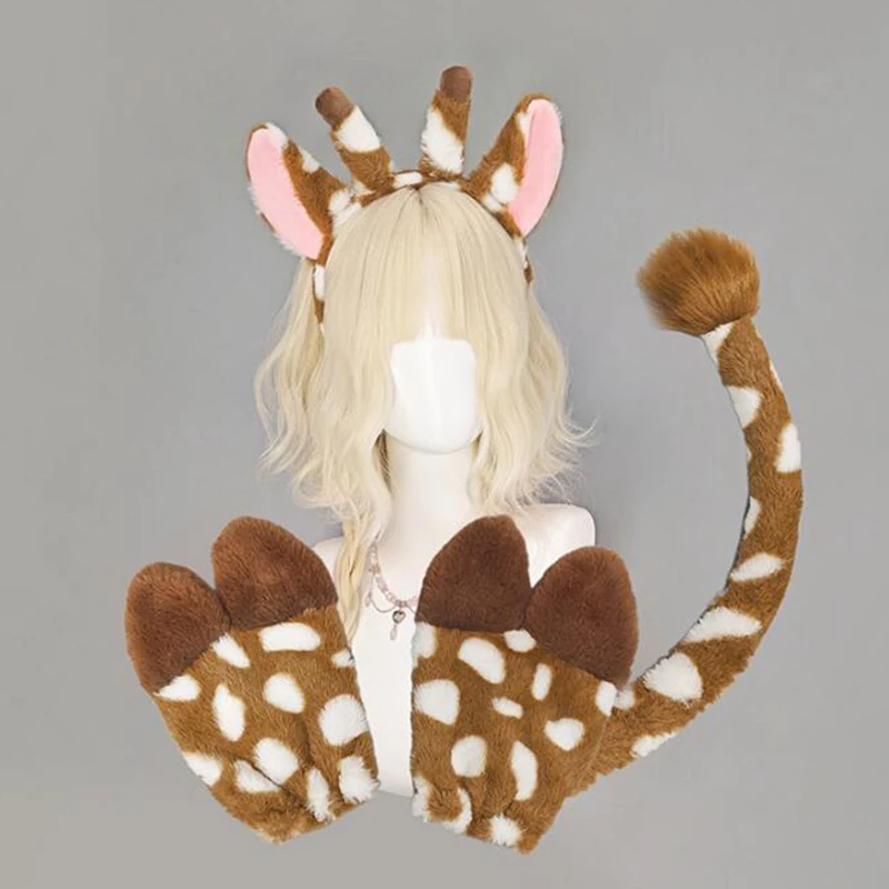 Pluche Dier Oor Hoofdband Hoef Staart Ezel Giraffe Koe Party Lolita Cosplay Props Maskerade Halloween Kostuum Set Hoofddeksel