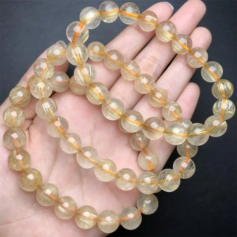 10MM Natural Gold Rutilated Quartz Bracelet Unisex Full Blonde For Men And Women Gold Jewelry Gift 1PCS