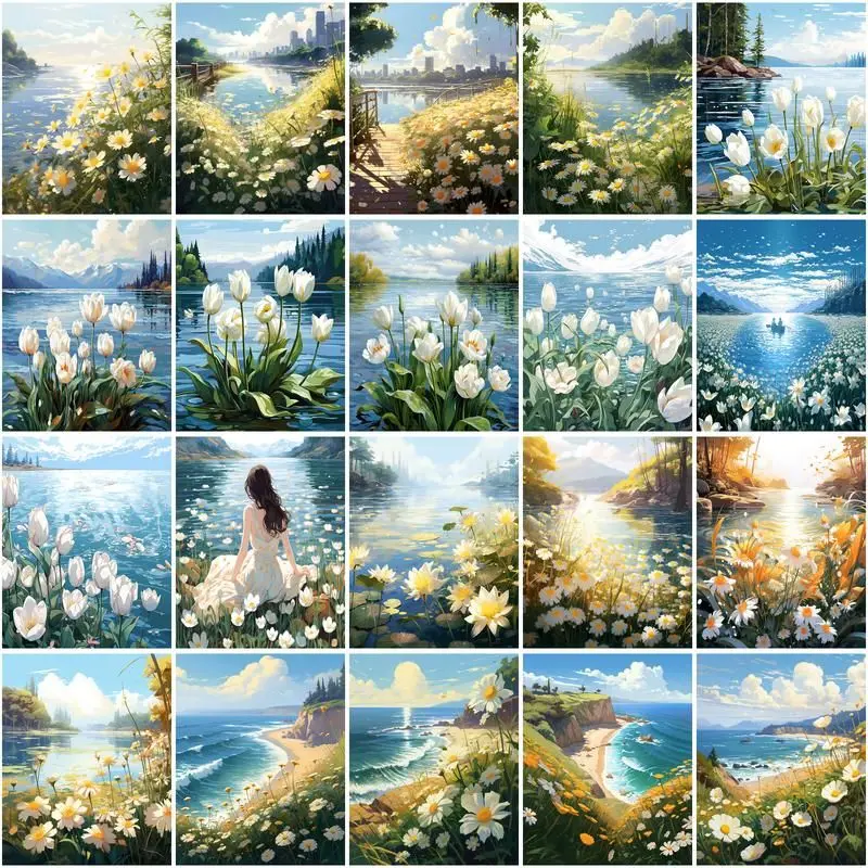 

CHENISTORY 40x50cm Pictures By Numbers With Frame White Flowers Painting By Numbers On Canvas Diy Handicraft Home Decoration Gif