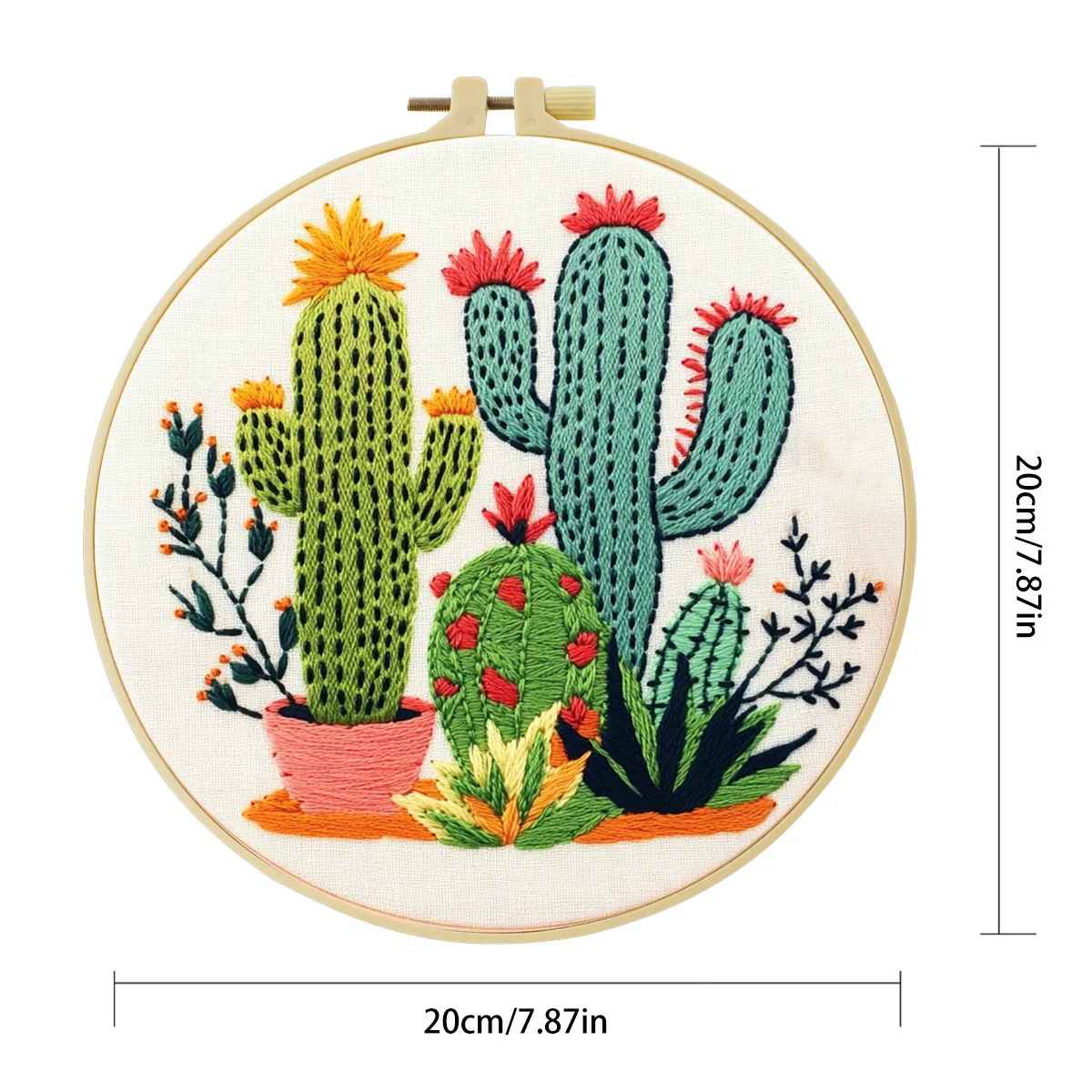 1 Stück 20X20CM/15X15CM 7,87/6,3 Zoll Kaktus-Stickerei-Starter-Kit DIY-Kit DIY-Stickerei-Set Handarbeiten Heimdekoration Nadelkunst – Detail 4