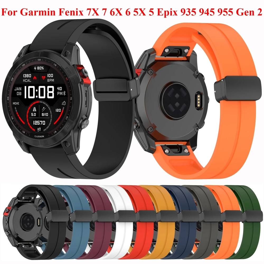 

26 22 20mm Silicone Magnetic Buckle Straps For Garmin Fenix 7 6 5 Gen 2 Epix Easyfit Wristband Fenix 7X 6X 5X 7S 6S 5S 965 Watch