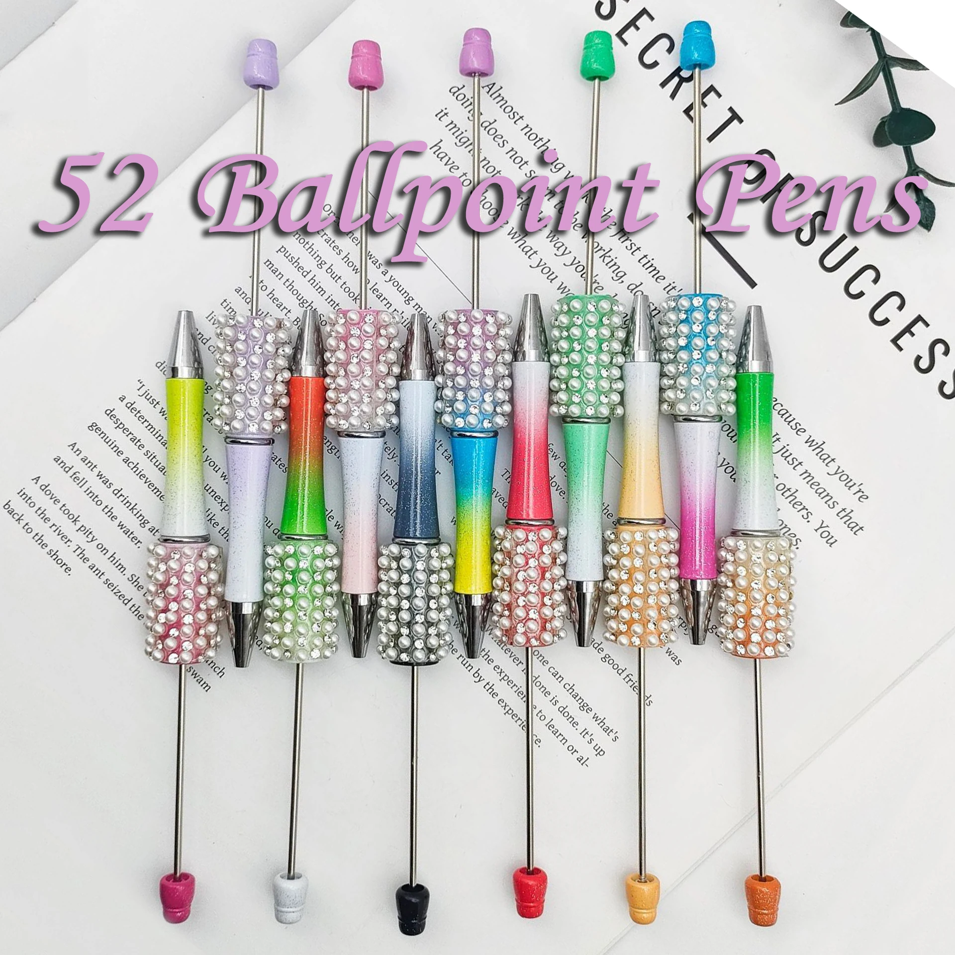 52Pcs Diamond Bead Pen Creative Handmade Sticker Set Diamond Beaded Ballpoint Pens Gift Pen Wholesale