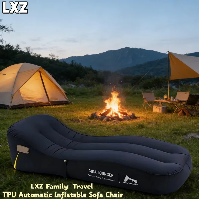 TPU Automatic Inflatable Chair, Outdoor Portable Camping Inflatable Sofa USB Rechargeable Family Travel Leisure Air Cushion Bed