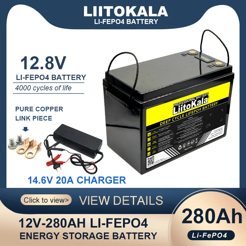 LiitoKala 12.8V 310ah 280ah 120AH LiFePO4 Battery 12V Lithium Iron Phosphate Batteries Cycles Touring car 14.6V Charger Tax Free