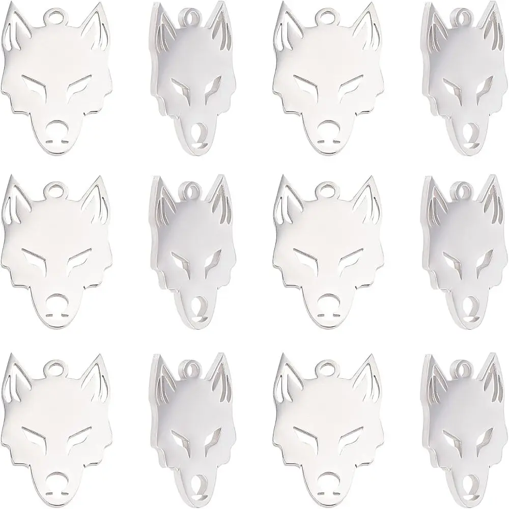 

20pcs Wolf Pattern Charms Stainless Steel Pendants Metal Animal Charm for Bracelets Necklaces Jewelry Making Stainless Steel