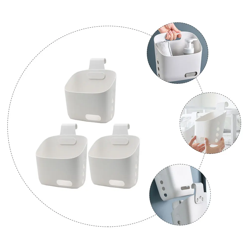 

3pcs Hanging Storage Baskets White Small Kitchen Garlic Onion Organizer Removable Hooks Pantry Bathroom Sundries Container Wall