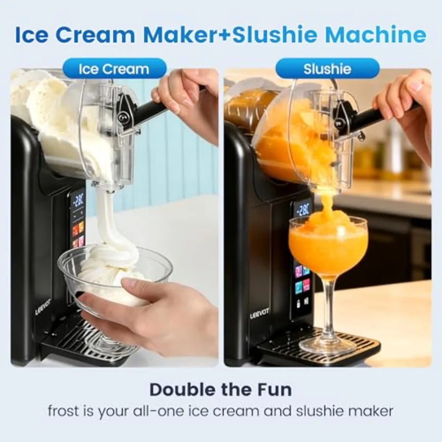 Home slushie and soft serve machine: stainless steel, red, 2-in-1 Quicool tech, 6 presets, child lock, self-cleaning