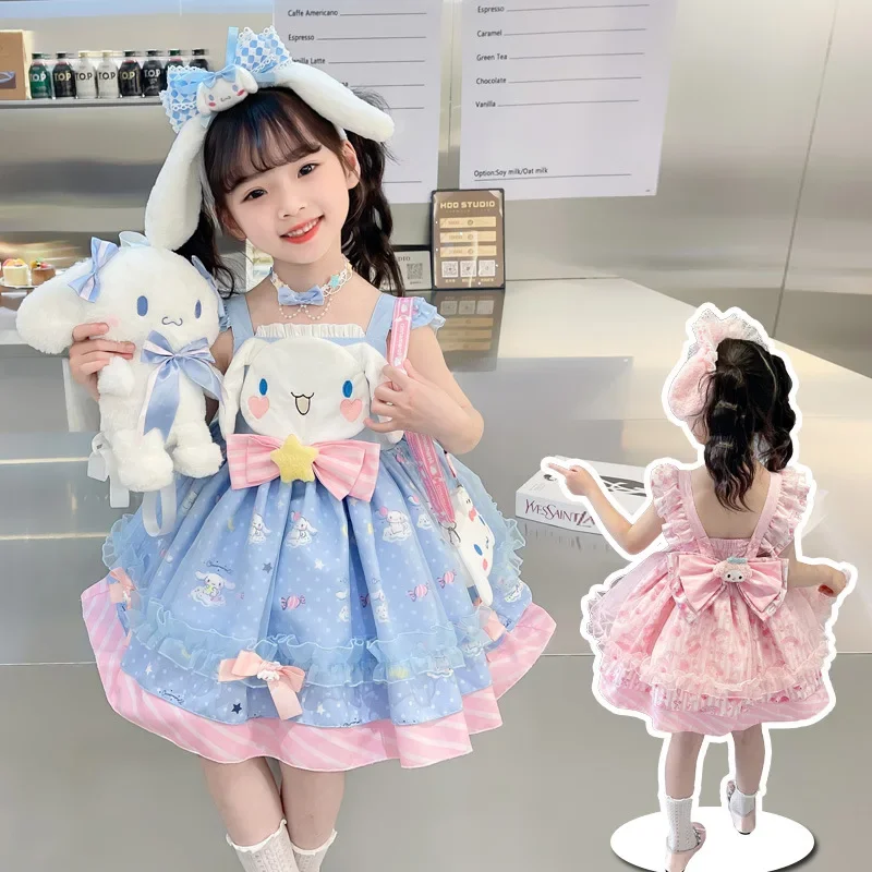 

Miniso Kawaii Cinnamoroll My Melody Children Dress Cartoon Anime Lolita Princess Dresses Summer Party Sweet Girl Birthday Gift